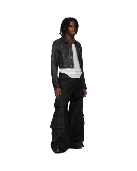 Det Blev Sent Black Waxed Cropped Bayard Denim Jacket for men