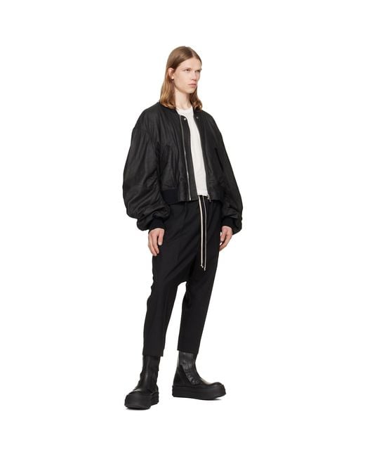 Rick Owens Black Tower Drawstring Cropped Trousers for men