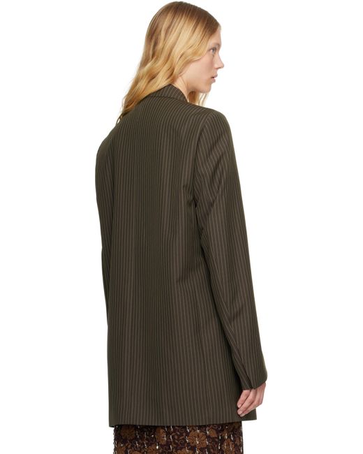 Dries Van Noten カーキ ストライプ テーラードジャケット Black