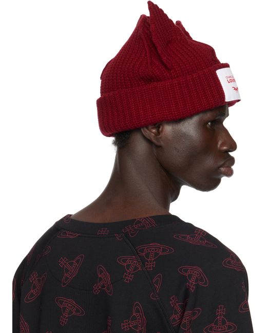 Charles Jeffrey Red Ssense Exclusive Chunky Ears Beanie for men