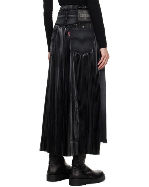 Junya Watanabe Black Layered Denim Midi Skirt