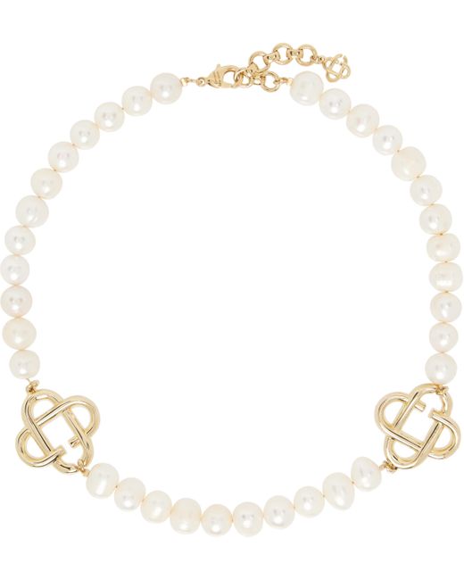 Casablanca White Medium Pearl Logo Necklace for men