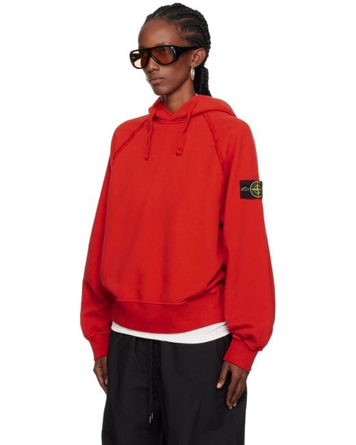Stone Island レッド 6100023 Brushed Organic Cotton Fleece フーディ Red