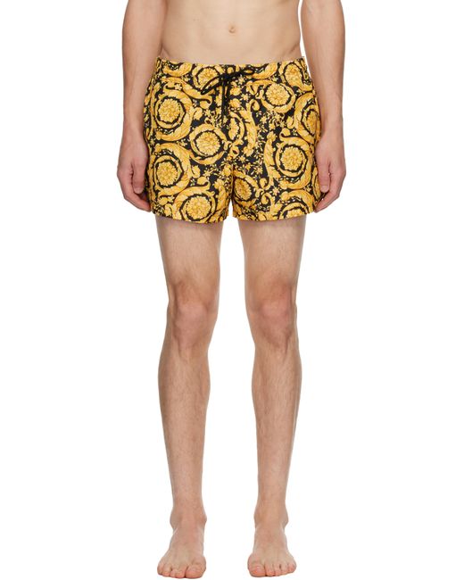 メンズ Versace ゴールド＆ブラック バロッコ スイムショーツ Yellow