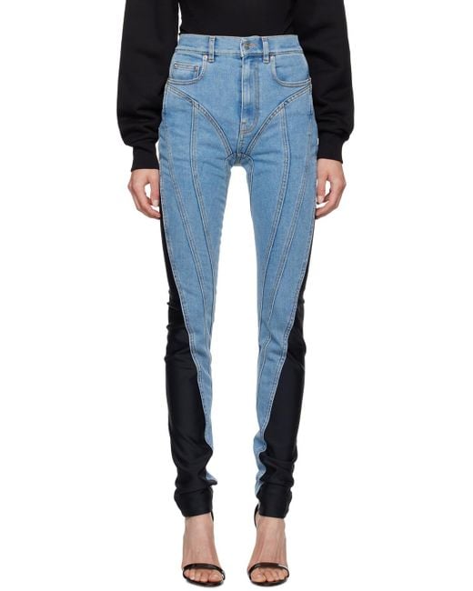 Mugler Blue Bi-material Spiral Jeans