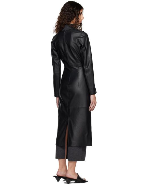 Totême  Toteme Black Paneled Leather Midi Dress
