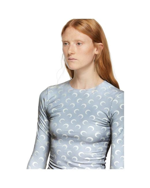 Marine Serre Silver Reflective All Over Moon Long Sleeve T