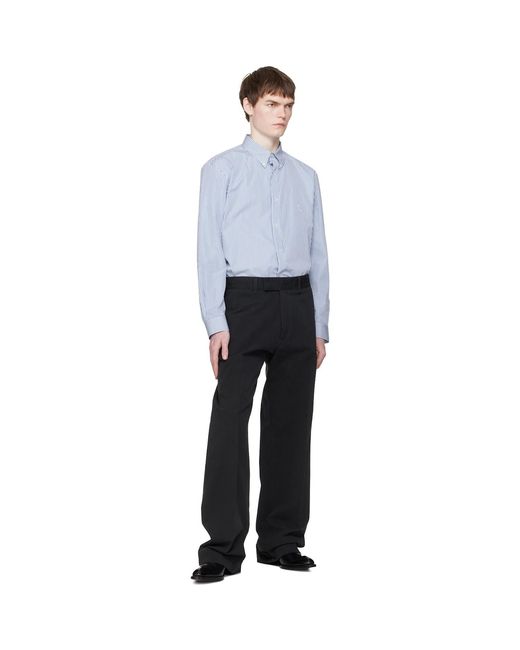Balmain Gray Embroidered Pinstripe Popeline Regular Shirt for men