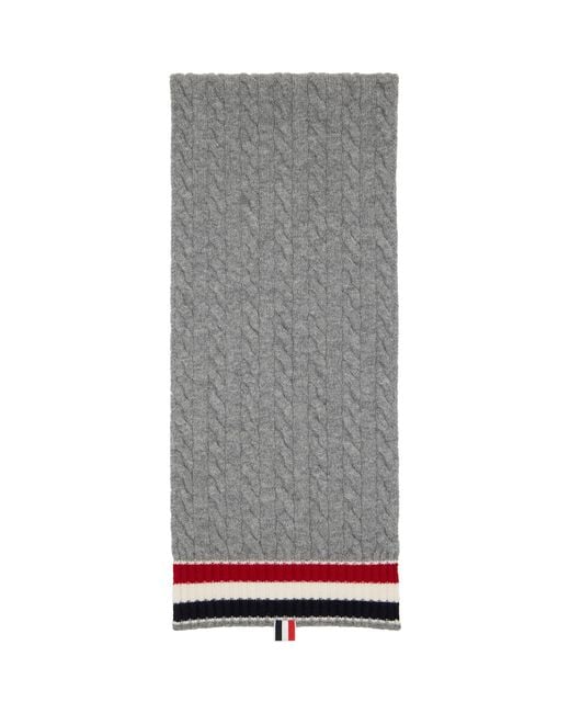Thom Browne Gray Cable Knit Wool Scarf