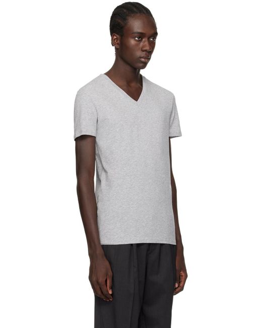 T-shirt gris à col en v Zegna pour homme en coloris Black