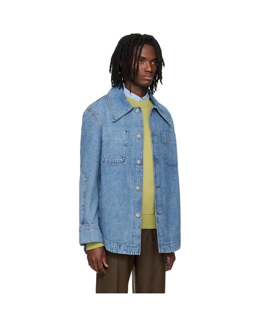 AMI Blue Cotton Ami De Coeur Denim Worker Jacket for men