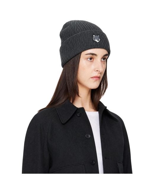 Maison Kitsuné Black Fox Head Large Beanie