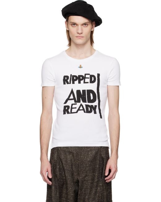 メンズ Vivienne Westwood ホワイト 'Ripped & Ready' Peru Tシャツ Black