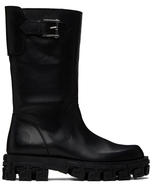 Versace Black Greca Portico Boots for men