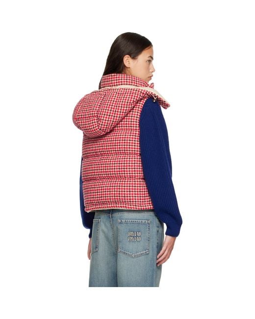 Moncler Blue Niverolle Houndstooth Wool Blend Down Vest