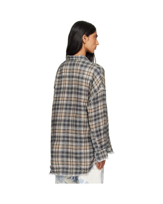 R13 Gray Shredded Seam Drop Neck Shirt