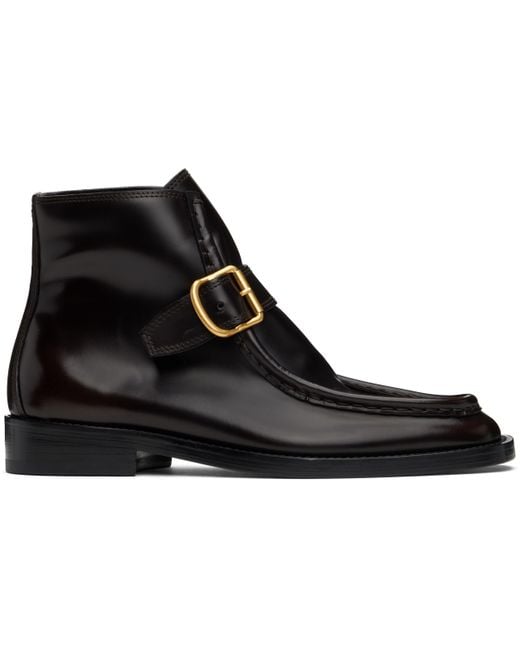 Dries Van Noten Black Brogue Buckle Leather Boots