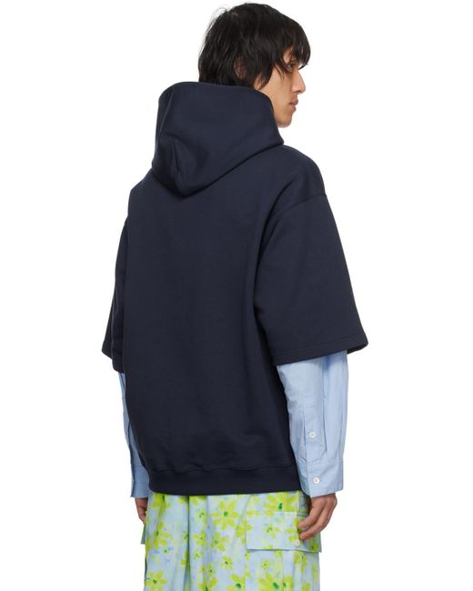 Marni Blue Navy Layered Hoodie for men