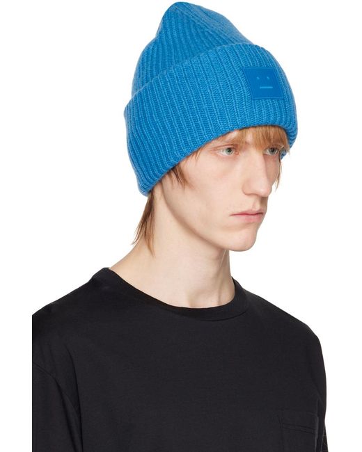 Acne Blue Logo Beanie for men