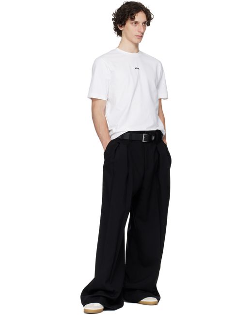 メンズ Boss ホワイト リラックスフィット ストレッチコットン ロゴ Tシャツ White
