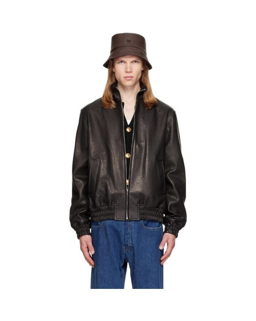 Valentino Black High Neck Leather Jacket for men