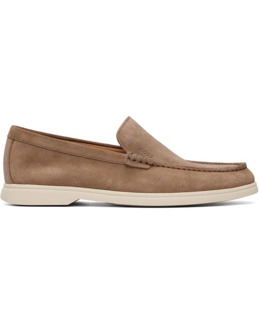 Boss Natural Deed-Logo Suede Loafers for men