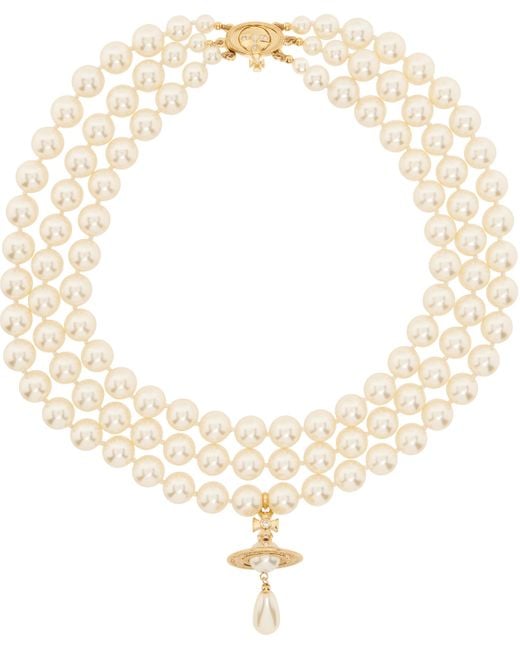 Vivienne Westwood Natural Three Row Pearl Drop Choker