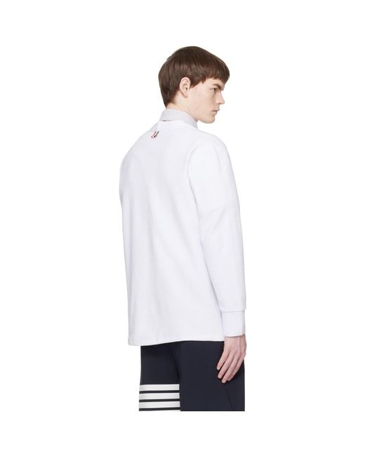 Thom Browne White Textured Pique-Bar Cardigan for men