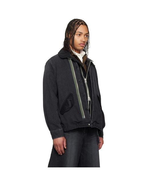 Sacai Black Nylon Twill Denim Jacket for men
