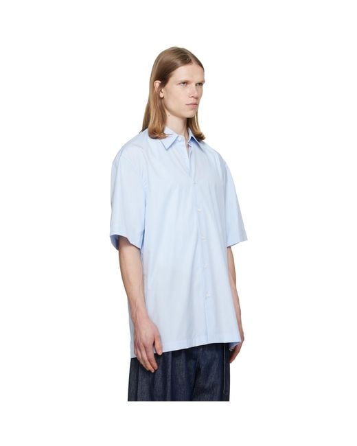 Dries Van Noten Blue Short Sleeve Cotton Shirt for men