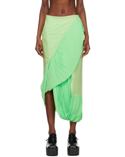 Dries Van Noten Green Asymmetric Midi Skirt