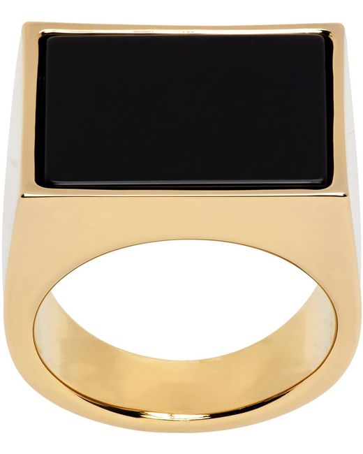 Dries Van Noten Gold & Black Square Signet Ring for men