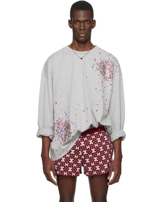 Dries Van Noten メンズ グレー エンベリッシュド 長袖Tシャツ 【公式