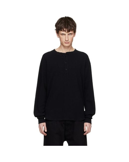 Les Tien Black Baseball Hem Henley for men