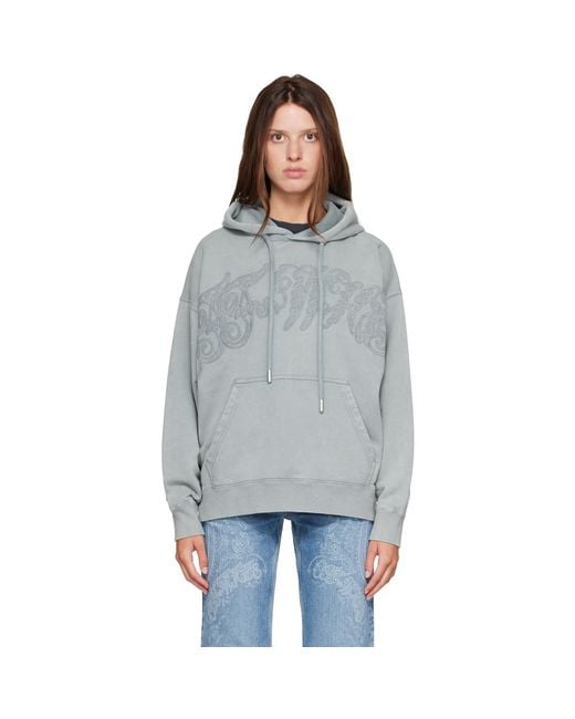 Off-White c/o Virgil Abloh Gray Embroidered Big Paisley Skate Hoodie