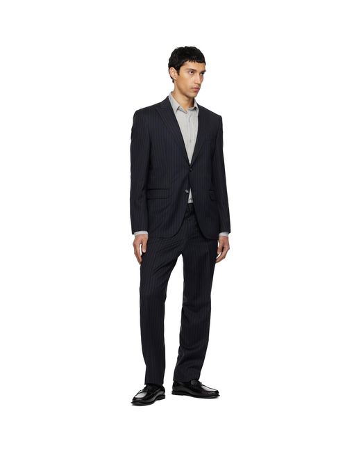 Boss Black Striped Wool Suit for men