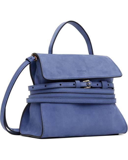 Petit Sac 'Tie Me' Bleu Marine En Suède Moschino en coloris Blue