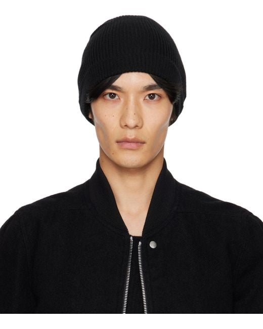 Rick Owens Black Concordians Ribbed Beanie for men
