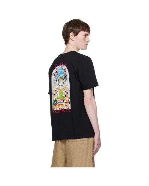 Casablanca Black Tennis Landscape Short Sleeve T‑Shirt for men