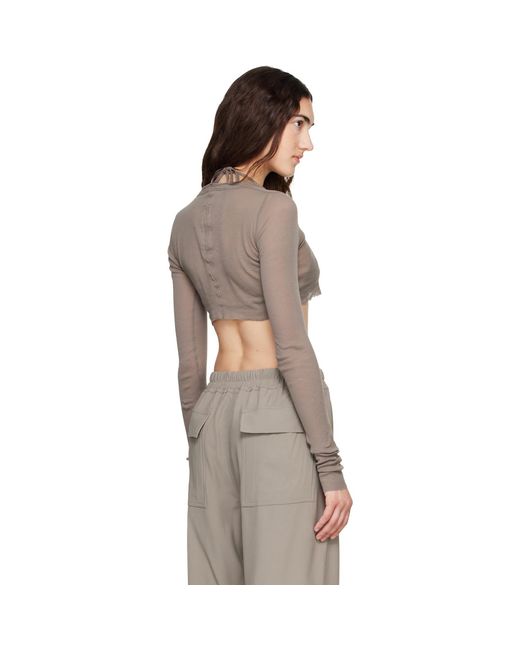 Rick Owens Brown Taupe Tower Ls Crop T-Shirt