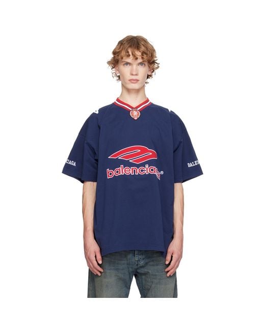 Balenciaga Blue 3B Football V-Neck Oversized T-Shirt for men