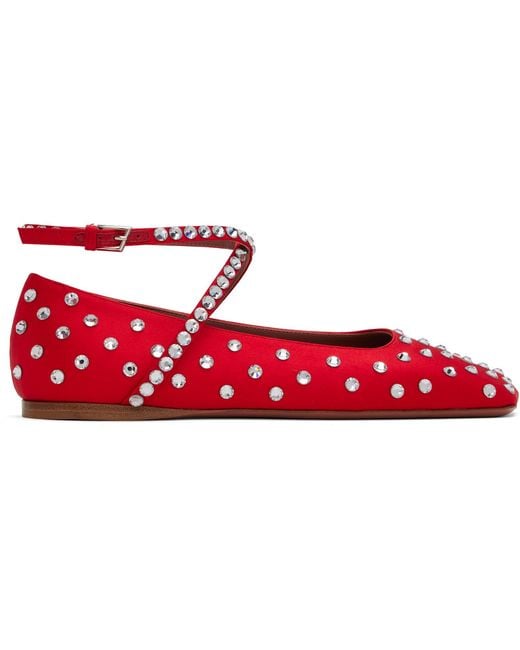 AMINA MUADDI Red Ane Crystal Lace Up Ballerina Flats