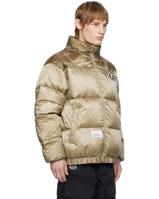 Aape By A Bathing Ape Natural 'Aape Now' Moonface Logo Zip-Up Down Jacket for men