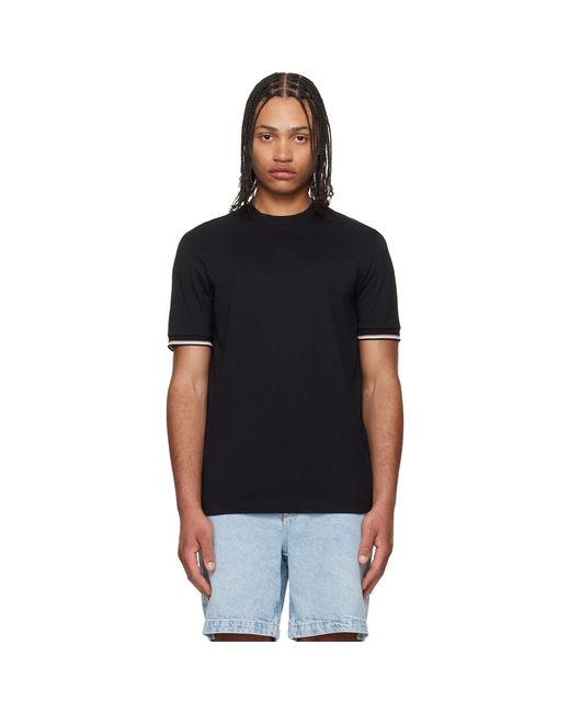 Boss Black Cotton-Jersey Signature-Stripe Cuffs T-Shirt for men