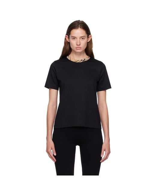 Burberry Black Check Trim Cotton T-Shirt