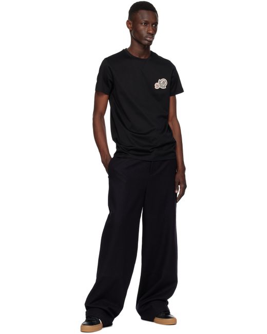 メンズ Moncler ブラック ダブルロゴパッチ コットン Tシャツ Black
