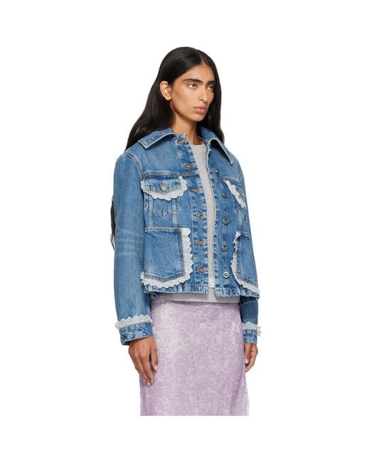 Ganni Blue Rigid Lace Denim Jacket