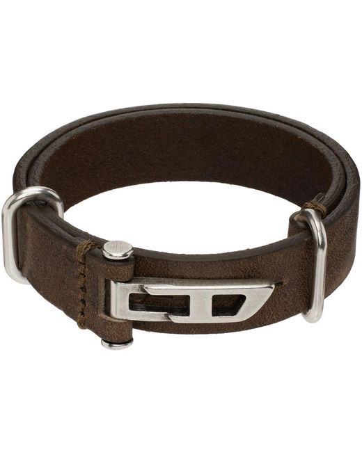DIESEL Brown A-aron Leather Bracelet for men