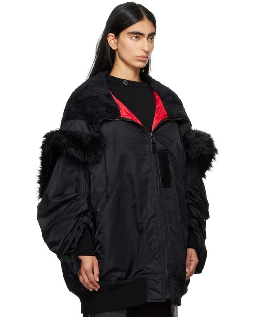 Junya Watanabe Black Nylon & Faux Fur Jacket