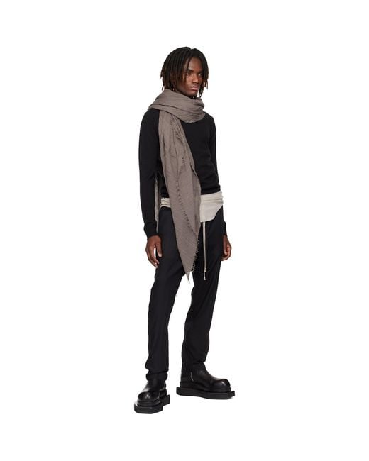 Rick Owens Black Temple Drawstring Slim Long Trousers for men